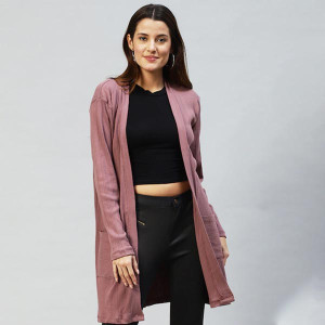 Women Mauve Self Design Longline Shrug