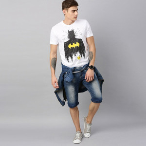 Men White Batman Printed Pure Cotton T-shirt